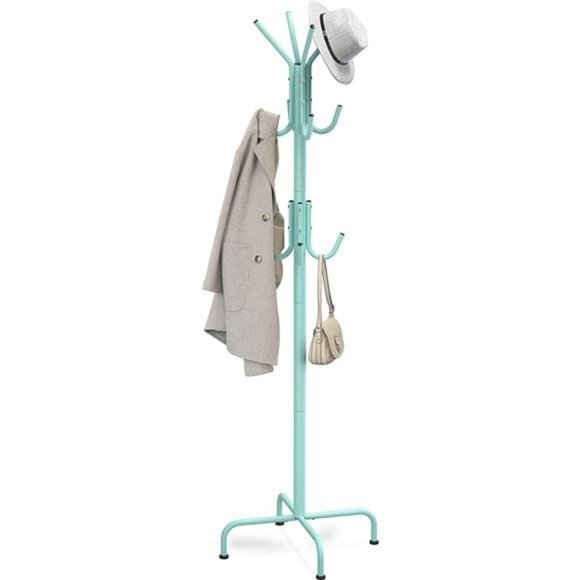 Simple Houseware Standing Coat and Hat Hanger Organizer Rack 12 Hooks Turquoise